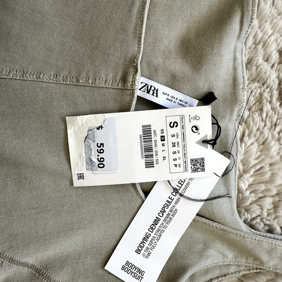 *NWT* Zara Light Green Bodying BodySuit Shorts Romper Square Neckline Women Sz S - Picture 8 of 11